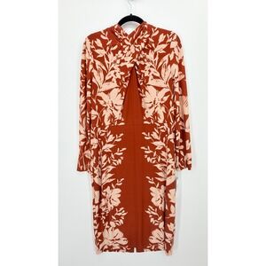 Clover and Sloane Women 14 Rust Floral Long Sleeve Twist Neck Dress NWT